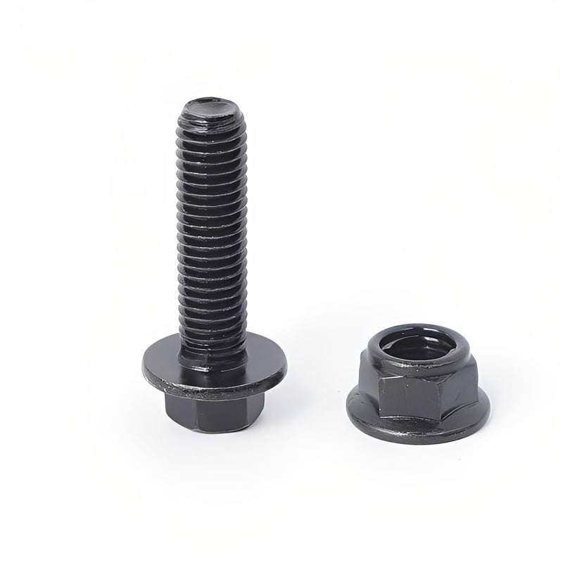 Minho M8-1.25 x 30mm Flange Head Bolts in Carbon Steel Material,Flange Hexagon Screws Come with Flange Nuts,Black Oxide Finish Plated,Full Thread, 15 Sets - Image 2